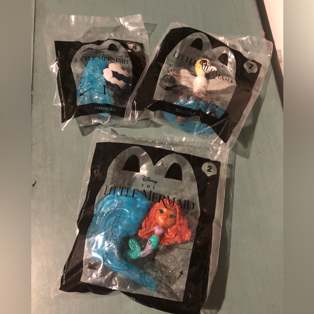 NEW little mermaid, scuttle and flounder toys
